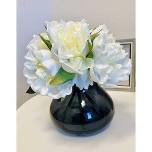 New Peonies Artificial Flowers with Vase White Peony Fake Flowers Faux Silk